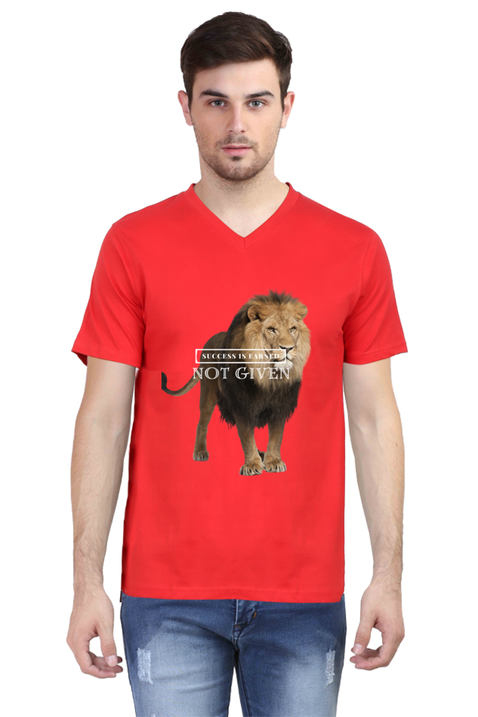 Men's V-Neck Half Sleeve T-Shirt with Success Motivational Quote