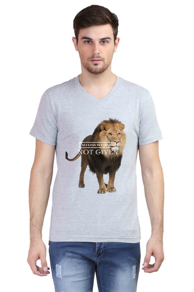 Men's V-Neck Half Sleeve T-Shirt with Success Motivational Quote