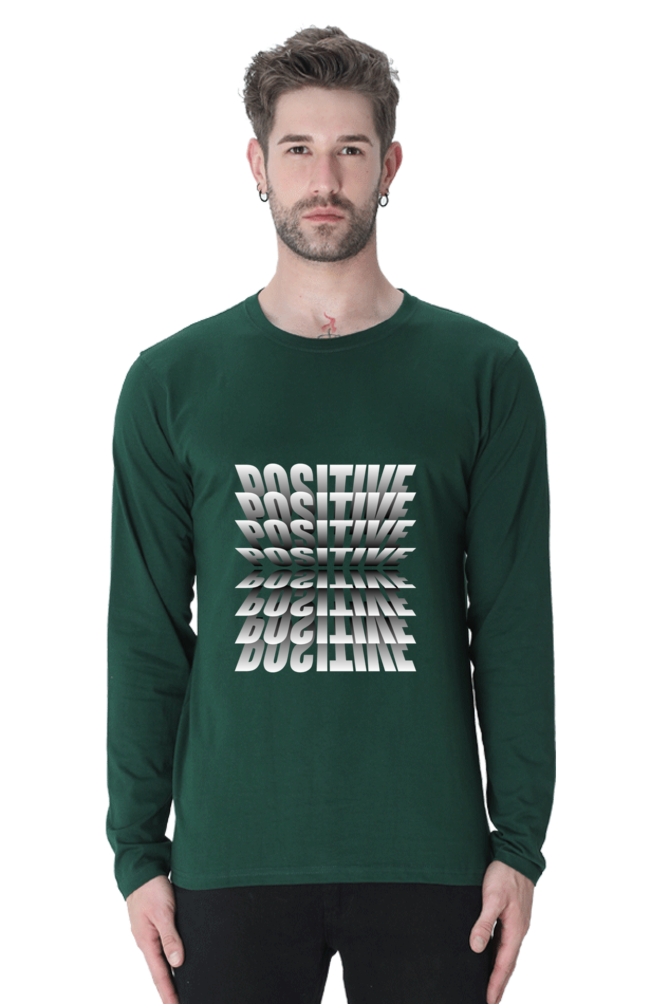 Men's Round Neck Full Sleeve T-Shirt with Positive Sticker